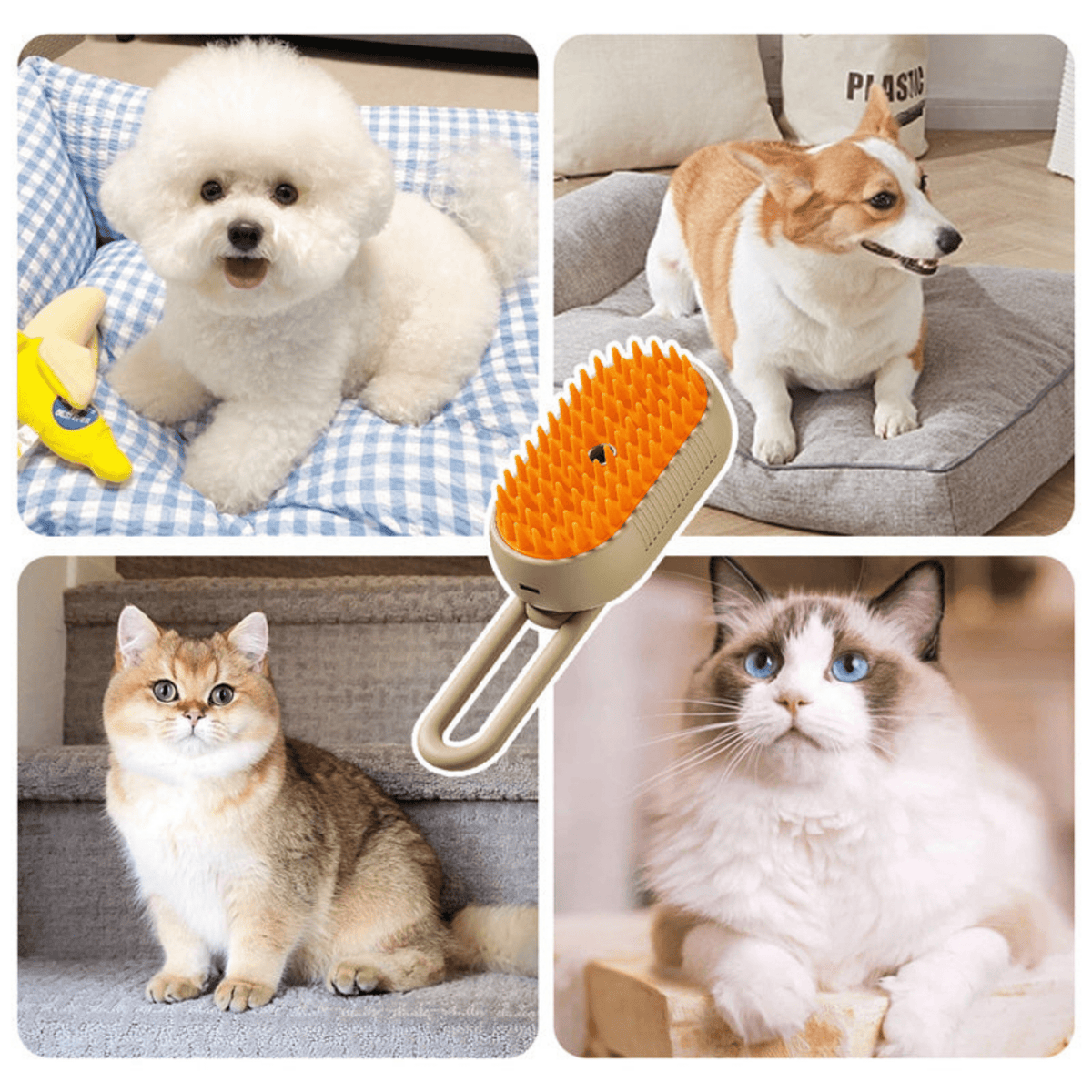 Pet Steam Brush – 3-in-1 Grooming Comb